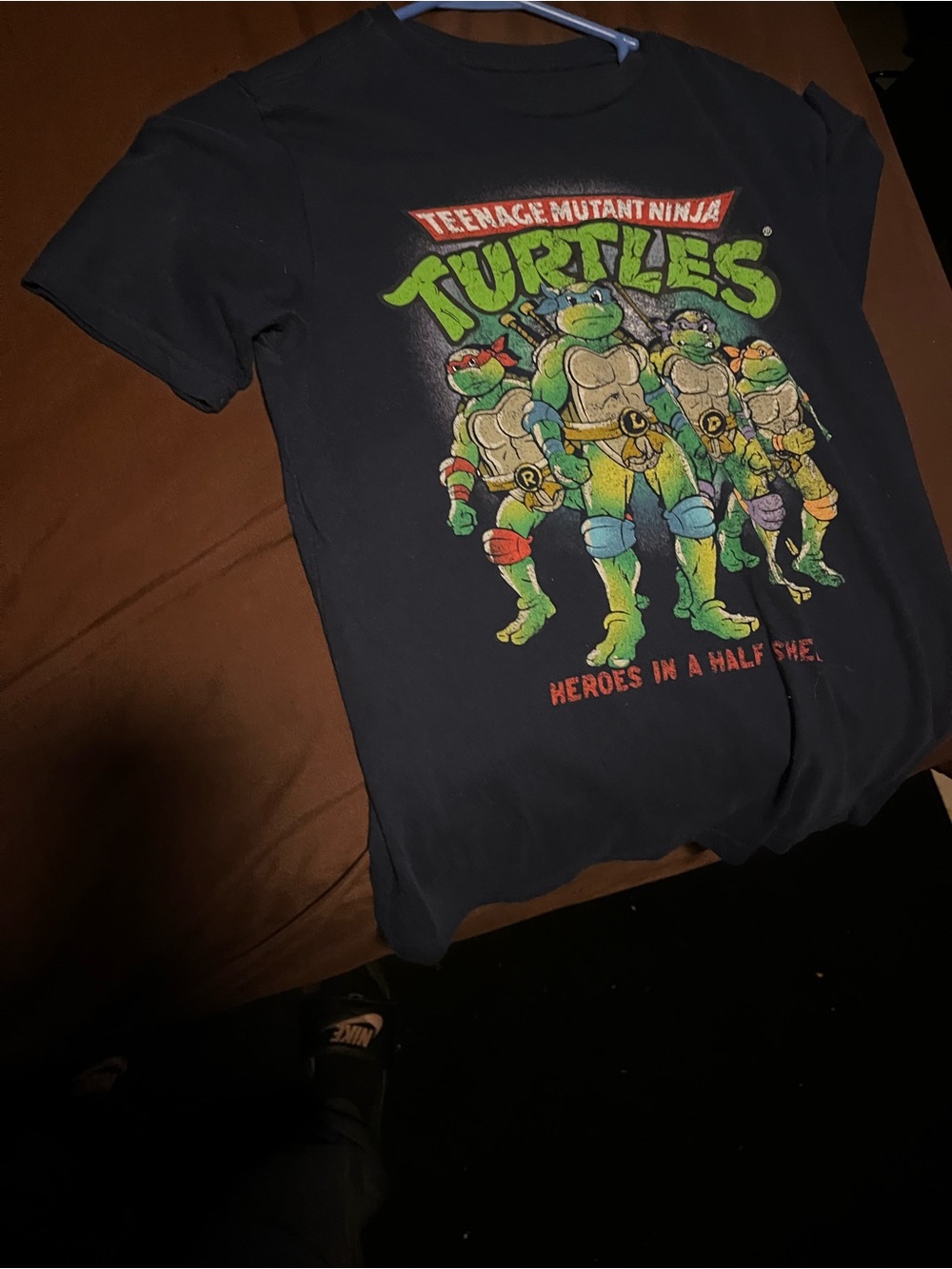 Nickelodeon Black TMNT Graphic Tee with Green Turtles and Red Logo